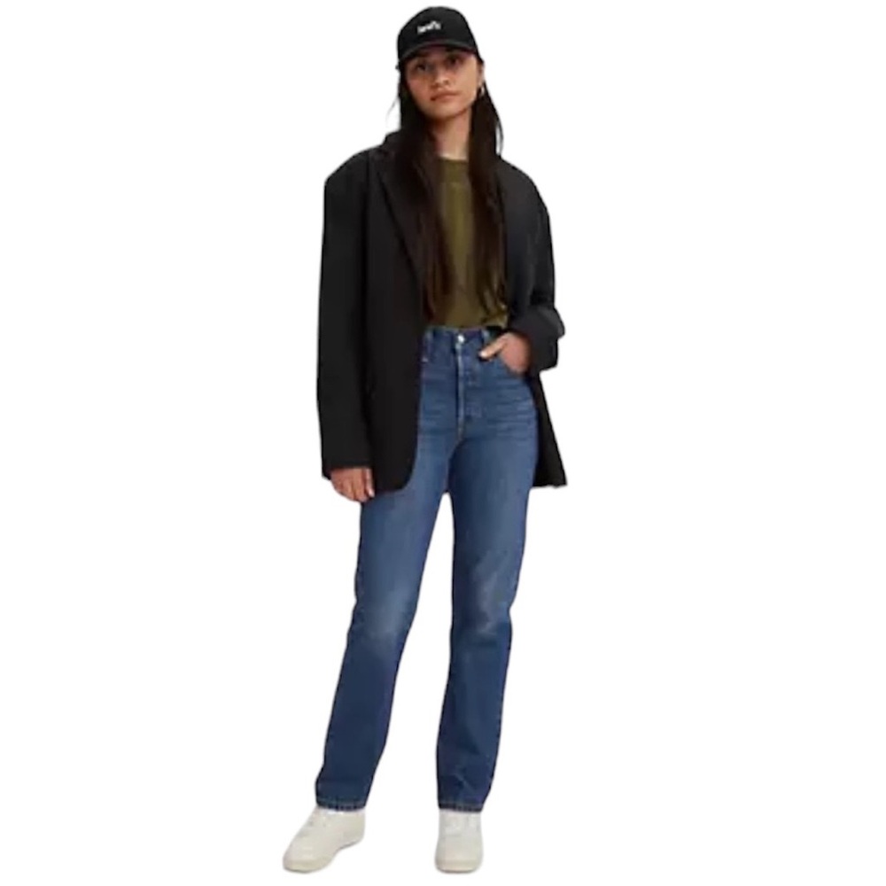 New! Levis High Rise Original 501 Button Fly Dark Blue Straight Leg Jean…
